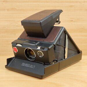 Vintage 70s Polaroid SX-70 Model 2 Land Camera, Black Body with Brown Leather